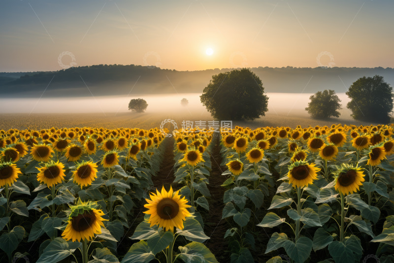 高清大图下载【趣麦麦图】向日葵田日出风光