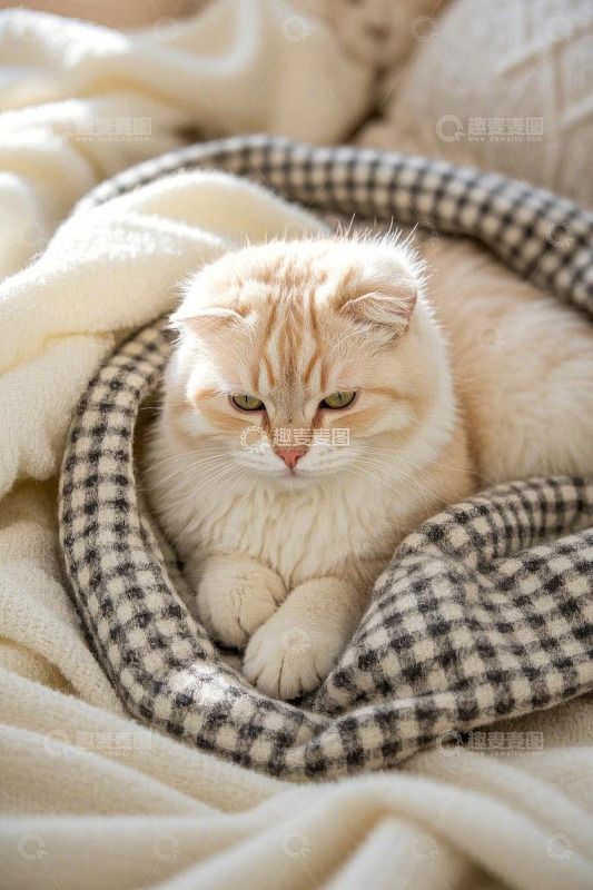 毛毯中休憩的猫咪