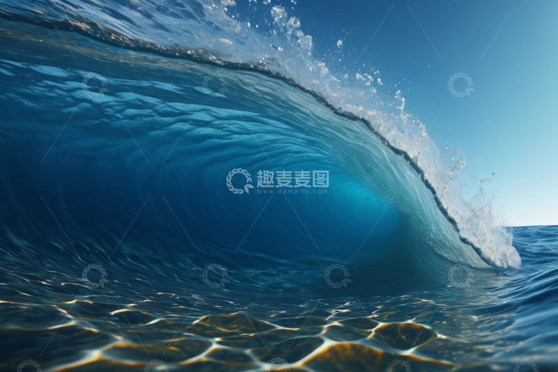 高清大图下载【趣麦麦图】蓝色海洋中的波浪景象