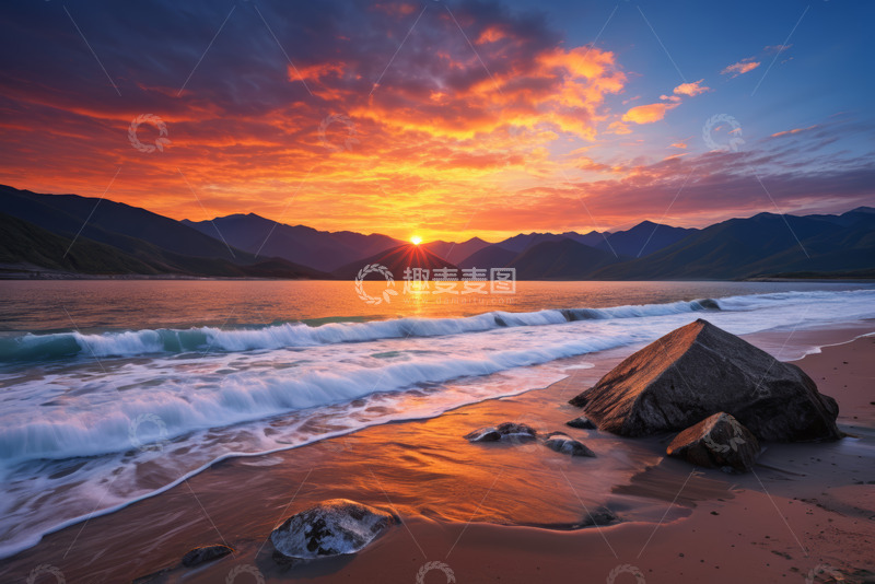 高清大图下载【趣麦麦图】海滩日落风景