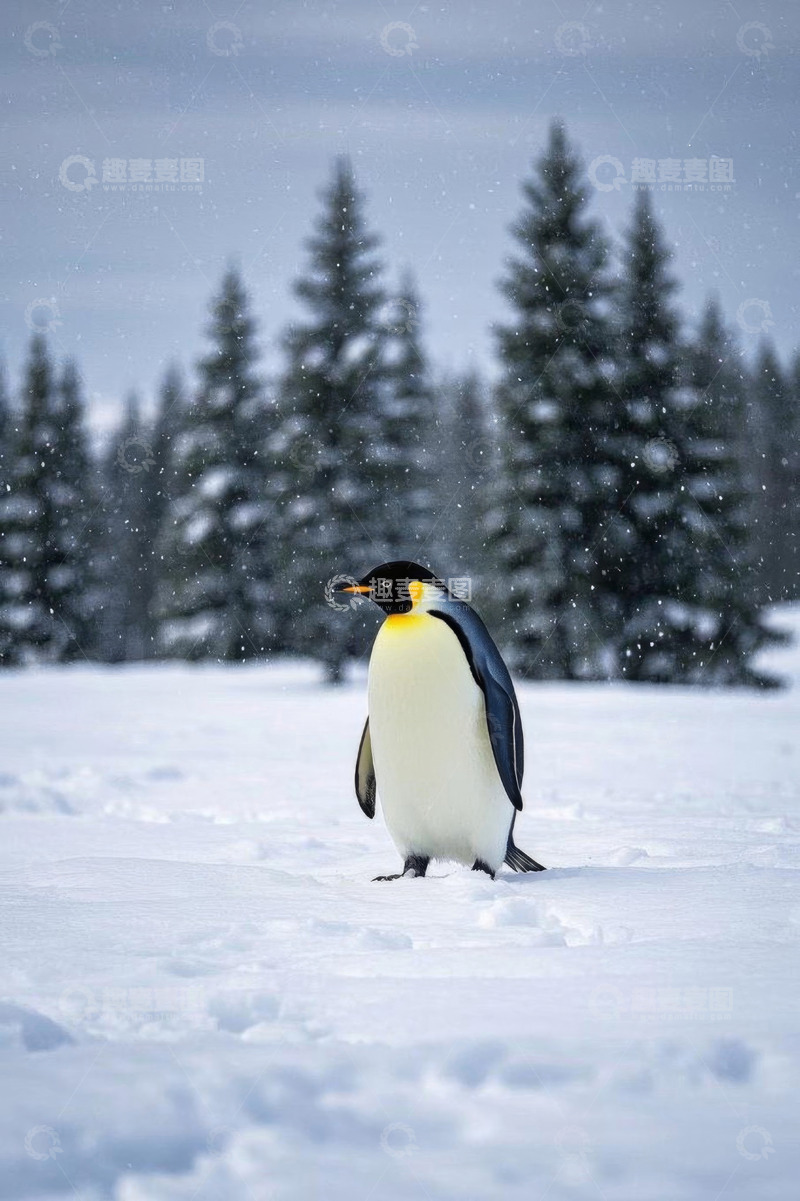 高清大图下载【趣麦麦图】雪地中站立的帝企鹅