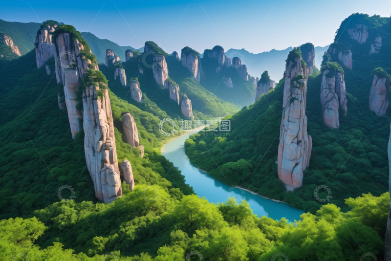 高清大图下载【趣麦麦图】山谷河流与连绵山峰景观