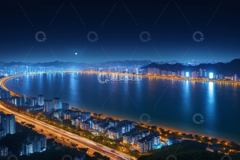 高清大图下载【趣麦麦图】城市海滨夜景全景
