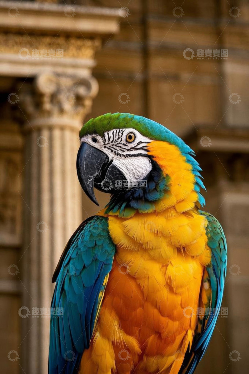 高清大图下载【趣麦麦图】色彩斑斓金刚鹦鹉特写