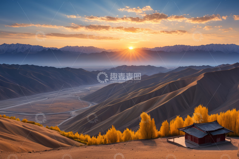高清大图下载【趣麦麦图】沙漠山谷日出风景