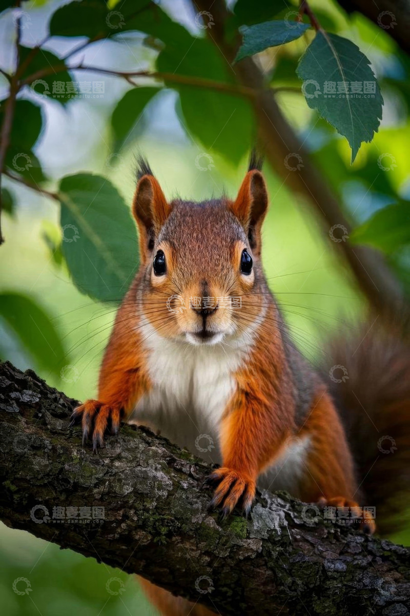高清大图下载【趣麦麦图】树枝上的松鼠特写
