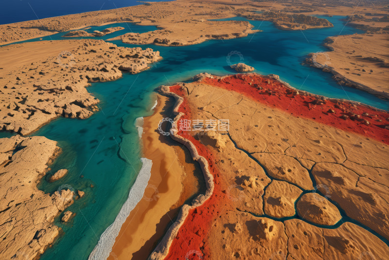 高清大图下载【趣麦麦图】沙漠中河流湖泊俯瞰景观