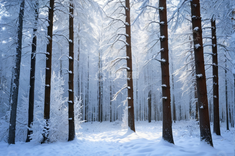 高清大图下载【趣麦麦图】冬日雪覆森林景象