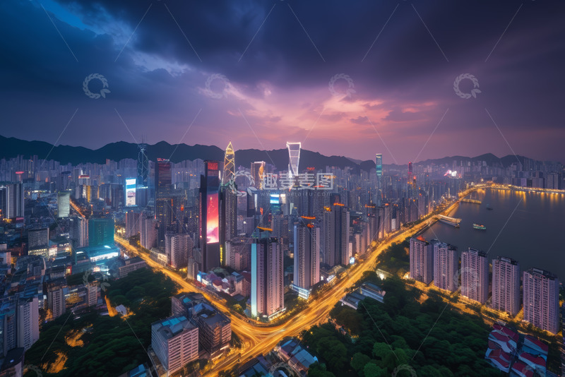 高清大图下载【趣麦麦图】城市高楼夜景俯瞰全景