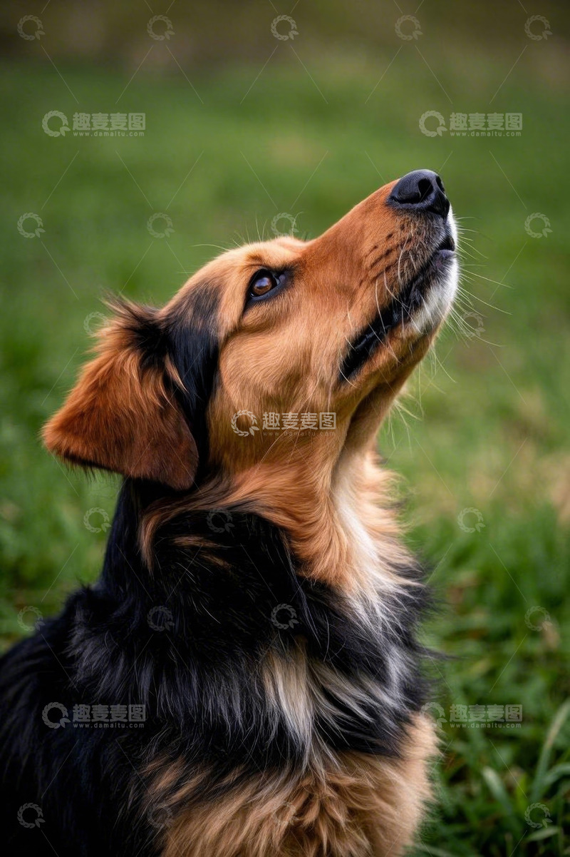 高清大图下载【趣麦麦图】草地仰视的宠物狗