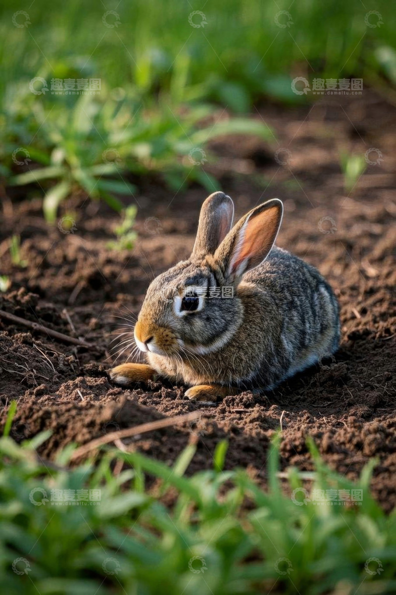 高清大图下载【趣麦麦图】田地里的灰色兔子特写