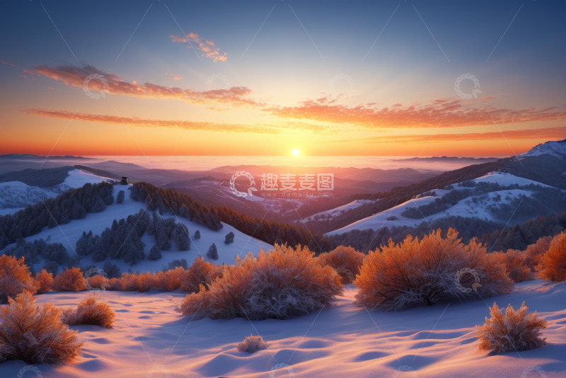 高清大图下载【趣麦麦图】雪覆盖山脉日出景观