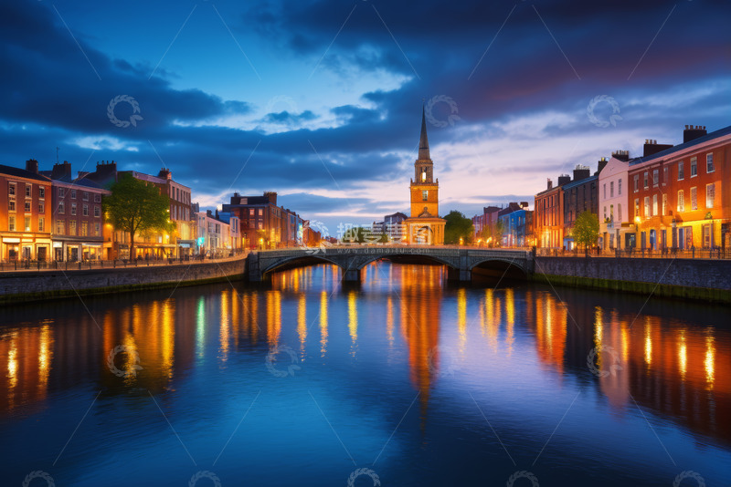 高清大图下载【趣麦麦图】都柏林河畔夜景风光
