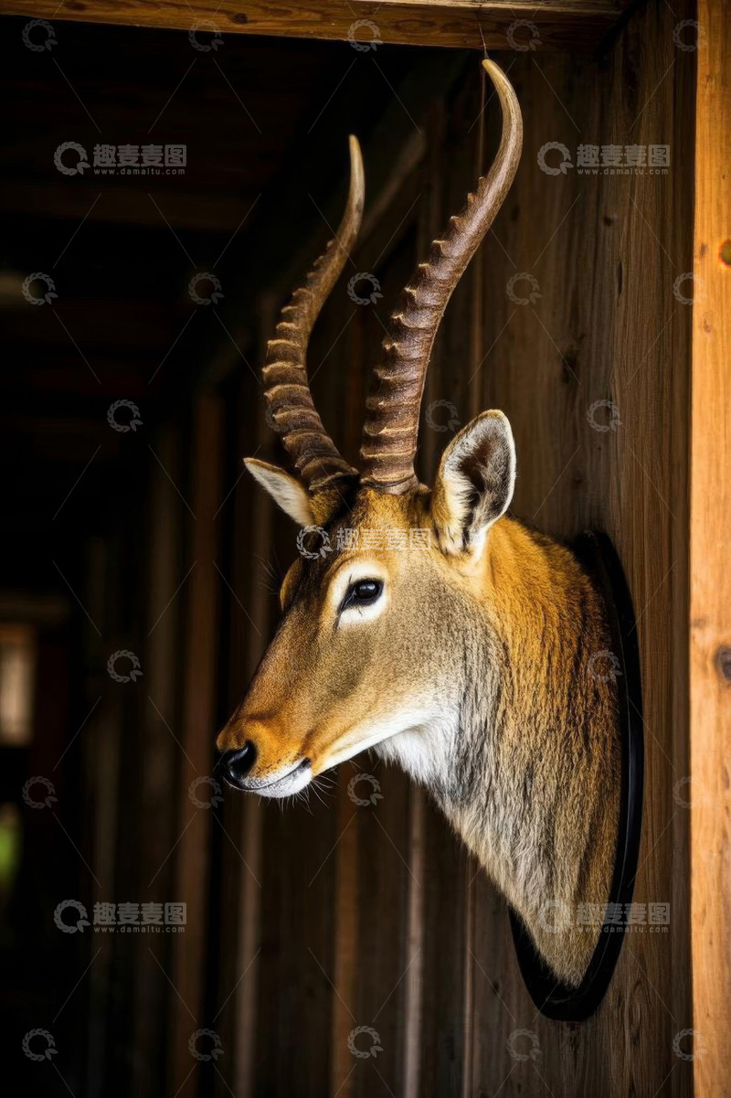 高清大图下载【趣麦麦图】墙上悬挂的羚羊头标本