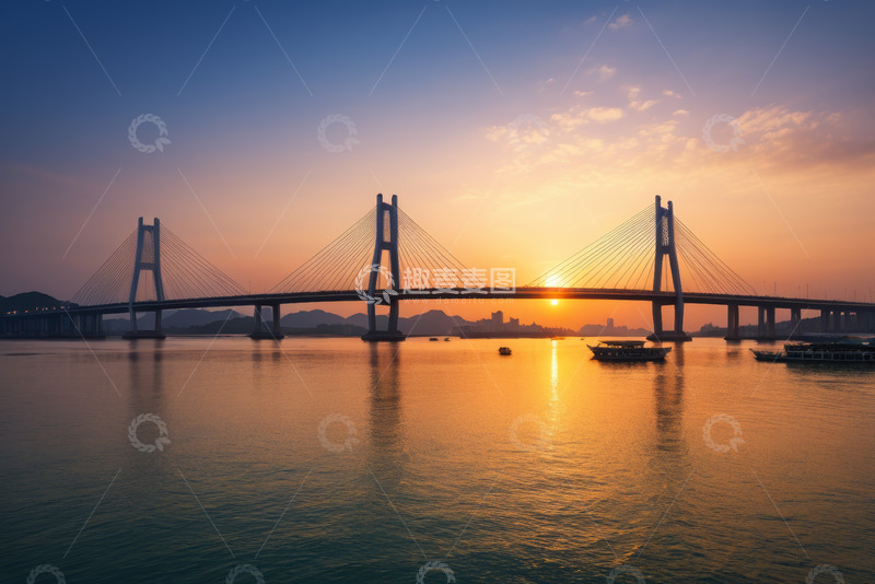 高清大图下载【趣麦麦图】日落时分跨江大桥全景