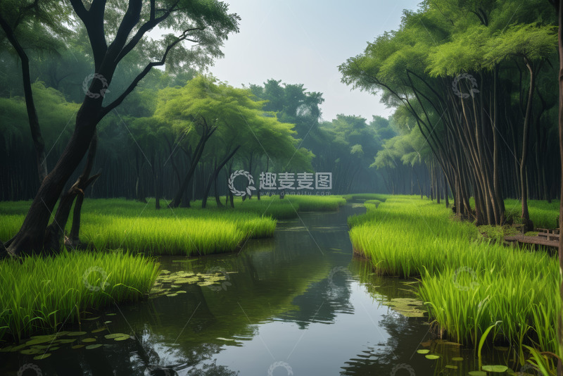 高清大图下载【趣麦麦图】森林中的河流自然景观