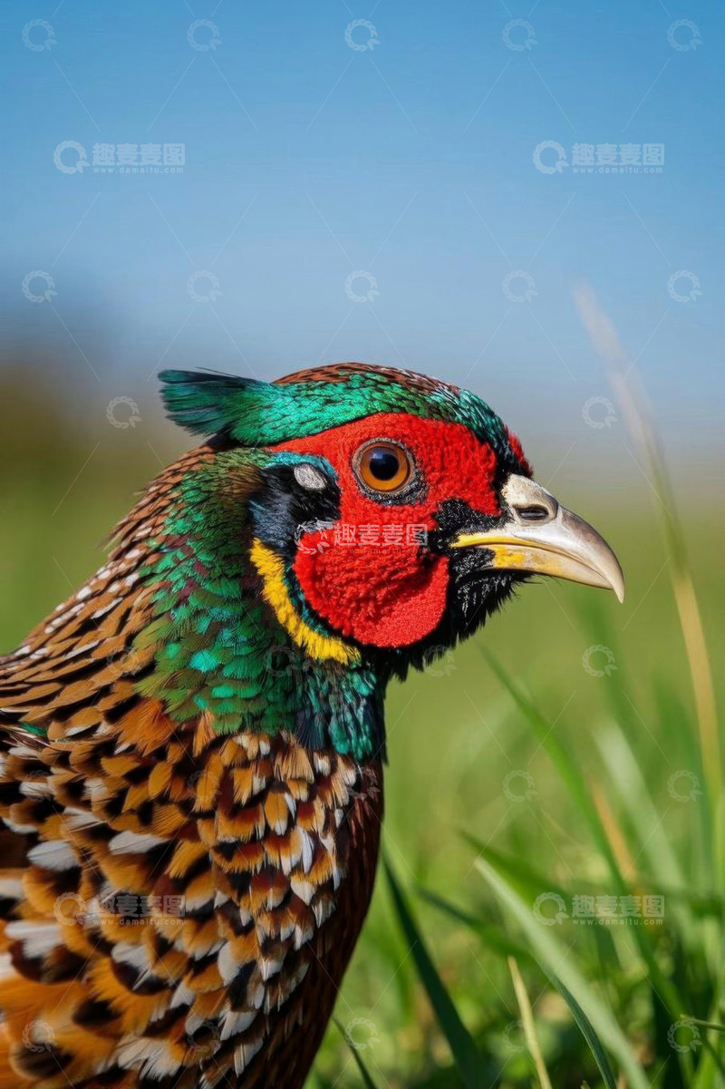高清大图下载【趣麦麦图】彩色羽毛野鸡特写