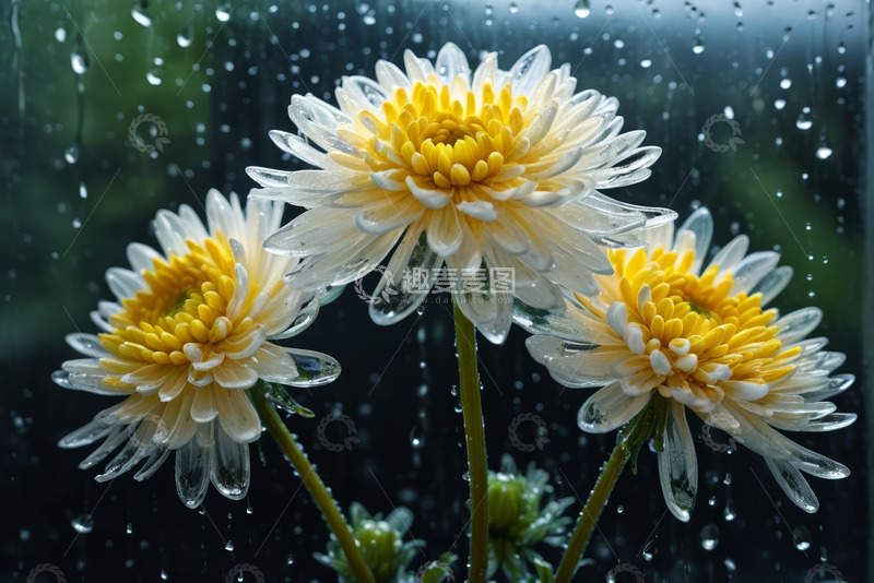 高清大图下载【趣麦麦图】带水珠的白色菊花特写