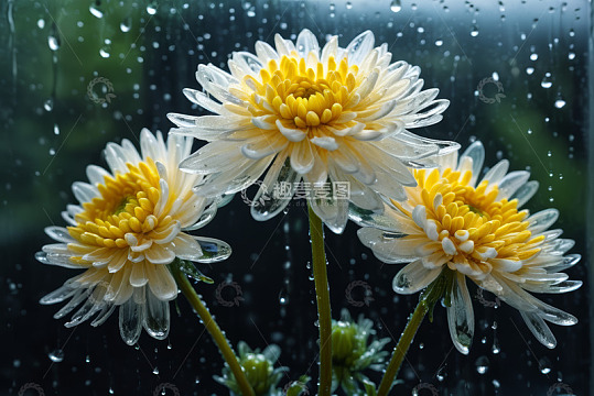 带水珠的白色菊花特写