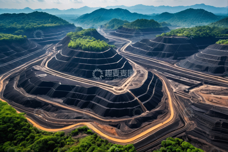 高清大图下载【趣麦麦图】俯瞰露天矿场与蜿蜒道路