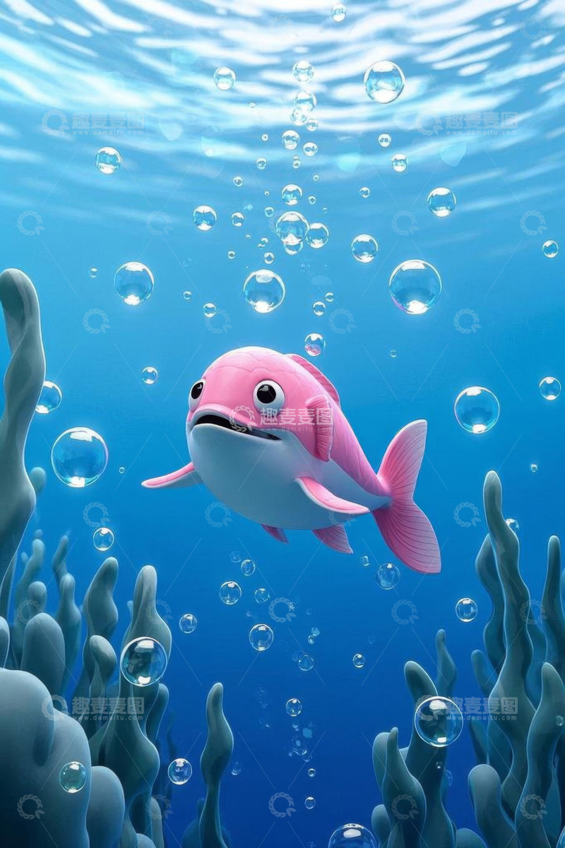 高清大图下载【趣麦麦图】粉色小鱼在水下场景游动