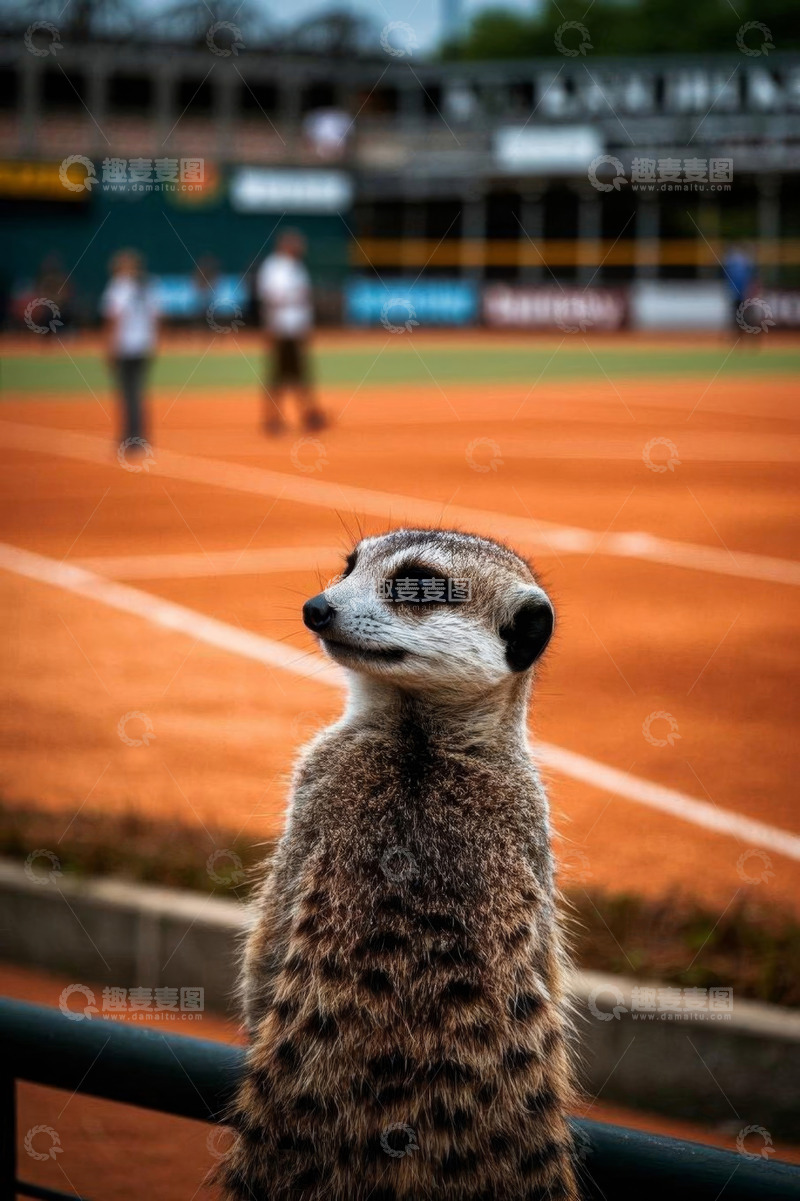 高清大图下载【趣麦麦图】网球场上站立眺望的猫鼬