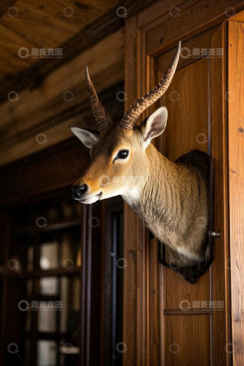 高清大图下载【趣麦麦图】室内挂墙的鹿头标本
