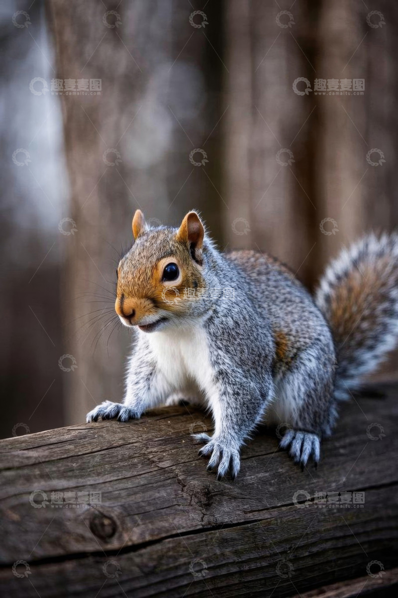 高清大图下载【趣麦麦图】松鼠站立于木头上特写