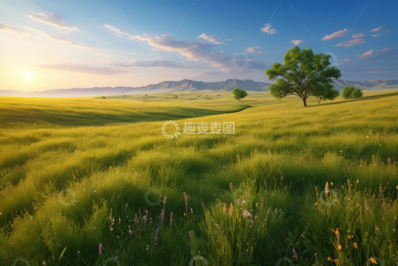 高清大图下载【趣麦麦图】广袤草原日落自然风光