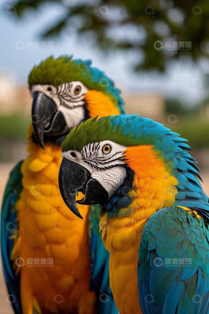 高清大图下载【趣麦麦图】两只色彩斑斓的金刚鹦鹉