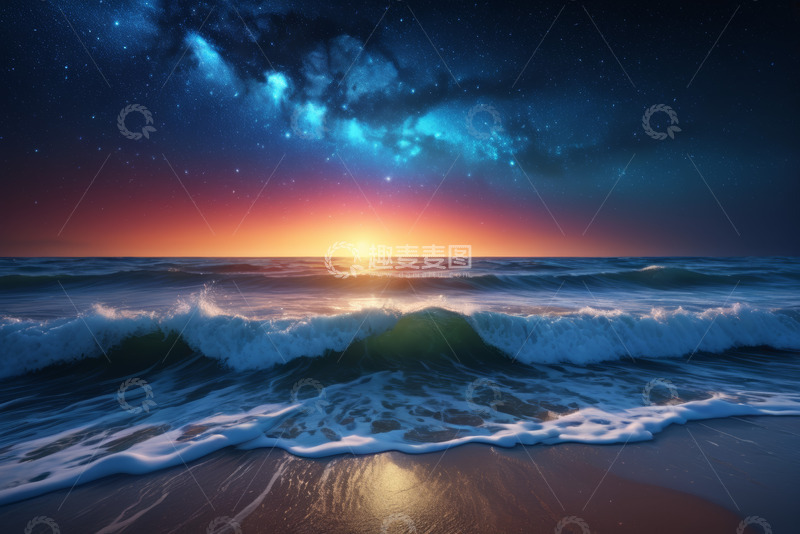 高清大图下载【趣麦麦图】海边星空日出景象