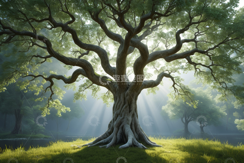 高清大图下载【趣麦麦图】森林中阳光照耀下的大树