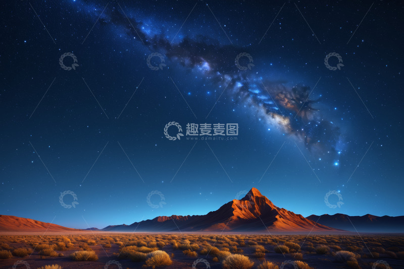 高清大图下载【趣麦麦图】沙漠星空下的壮丽山脉景观
