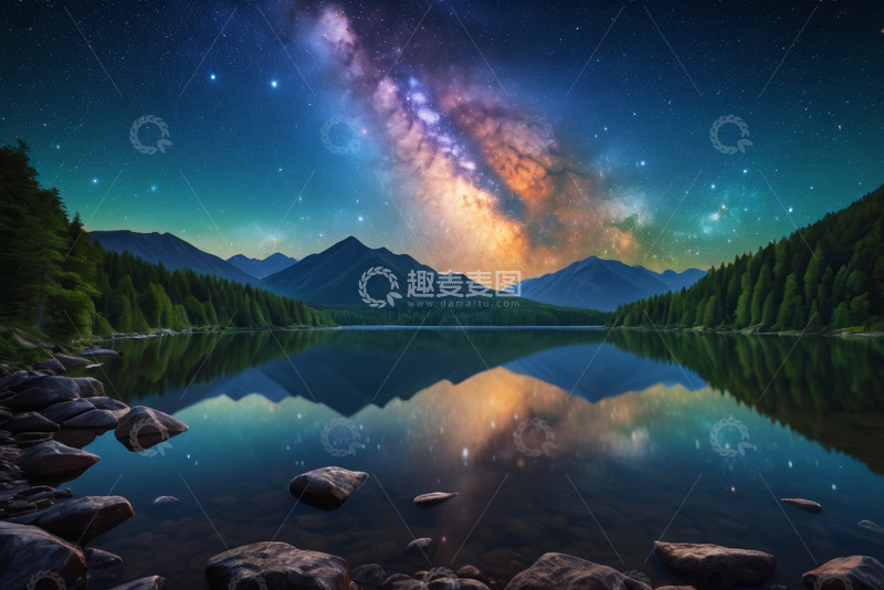 高清大图下载【趣麦麦图】星空下的湖泊山林全景