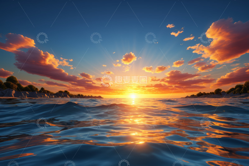 高清大图下载【趣麦麦图】海上日出自然风光景象