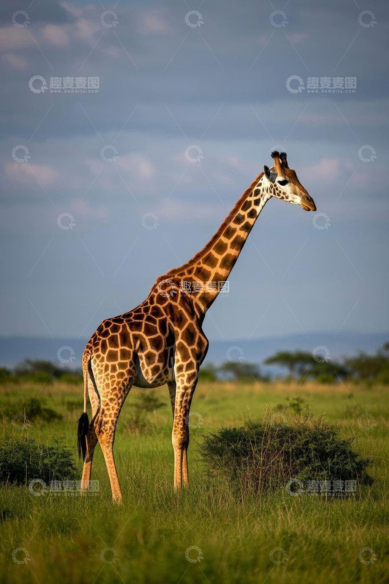 高清大图下载【趣麦麦图】非洲草原上站立的长颈鹿
