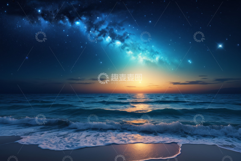 高清大图下载【趣麦麦图】海边星空下的日落景象
