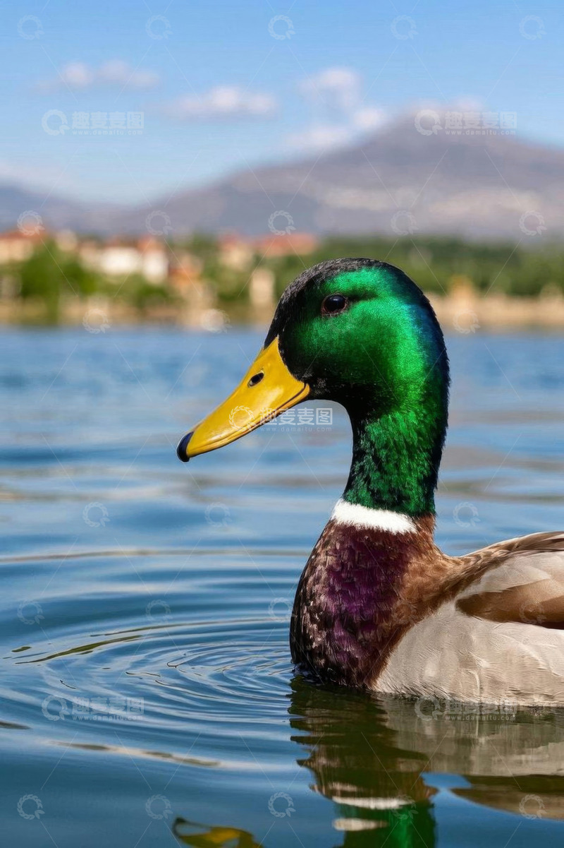 高清大图下载【趣麦麦图】水面上的绿头鸭特写