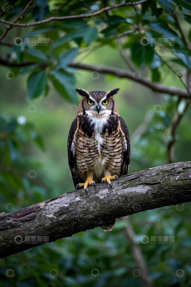 高清大图下载【趣麦麦图】树枝上栖息的猫头鹰