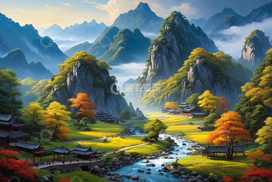 中式山水田园风光