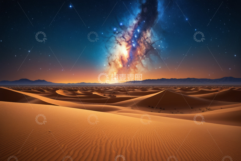 高清大图下载【趣麦麦图】沙漠星空夜景全景