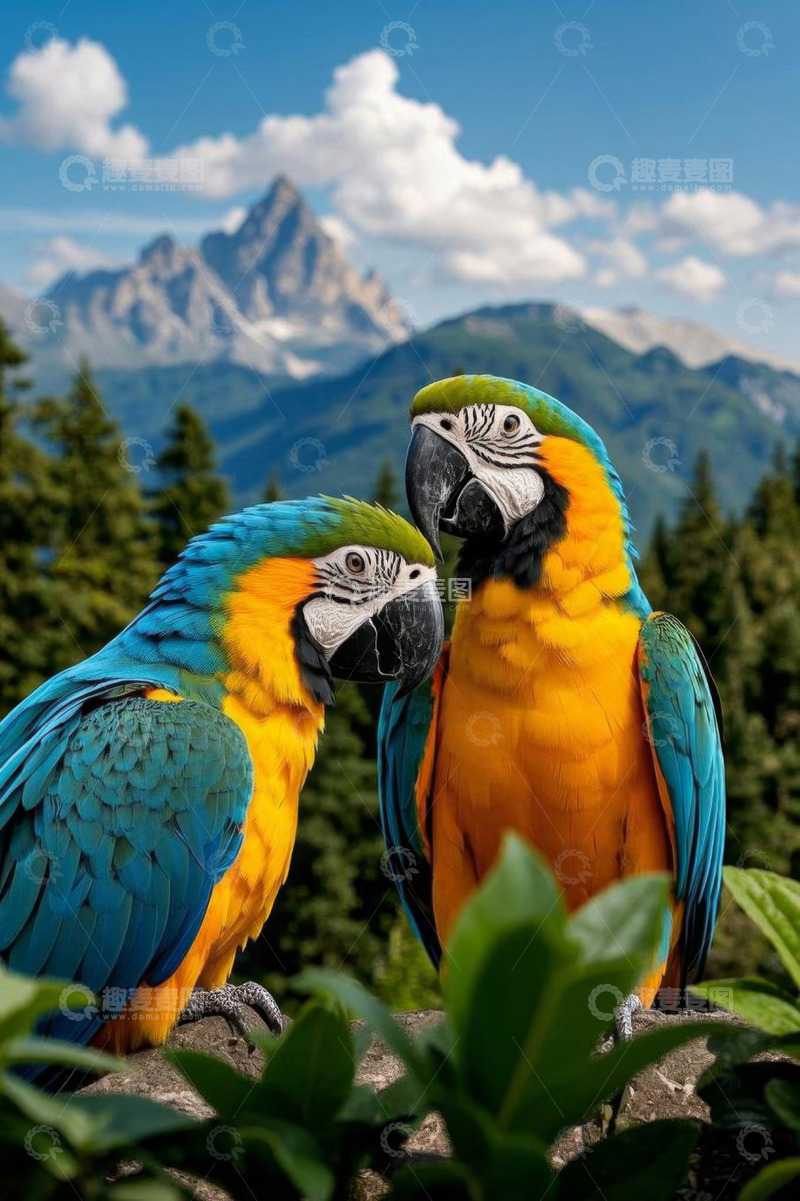 高清大图下载【趣麦麦图】山间两只金刚鹦鹉特写