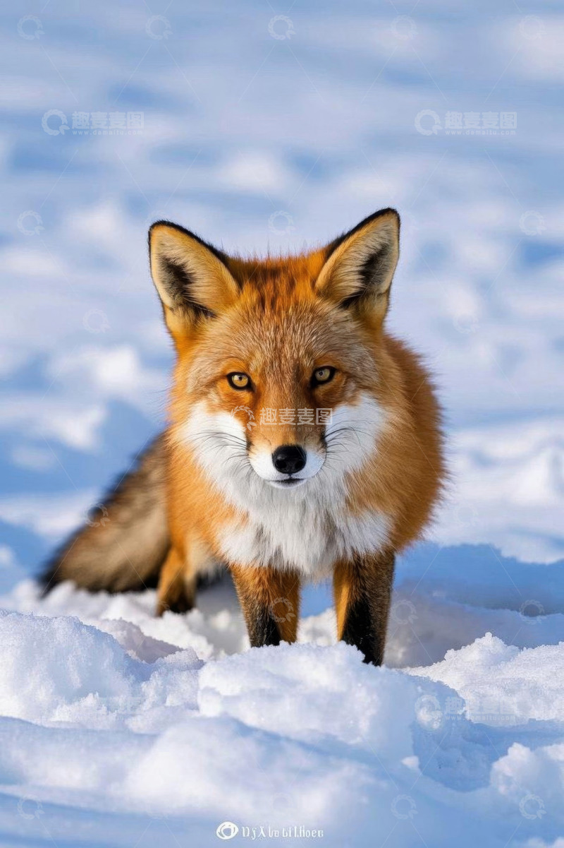 高清大图下载【趣麦麦图】雪地中的狐狸特写