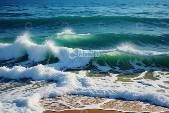 海滩海浪奔涌景象