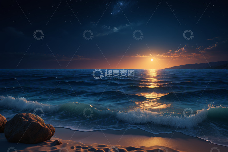高清大图下载【趣麦麦图】海边日落星空自然景观