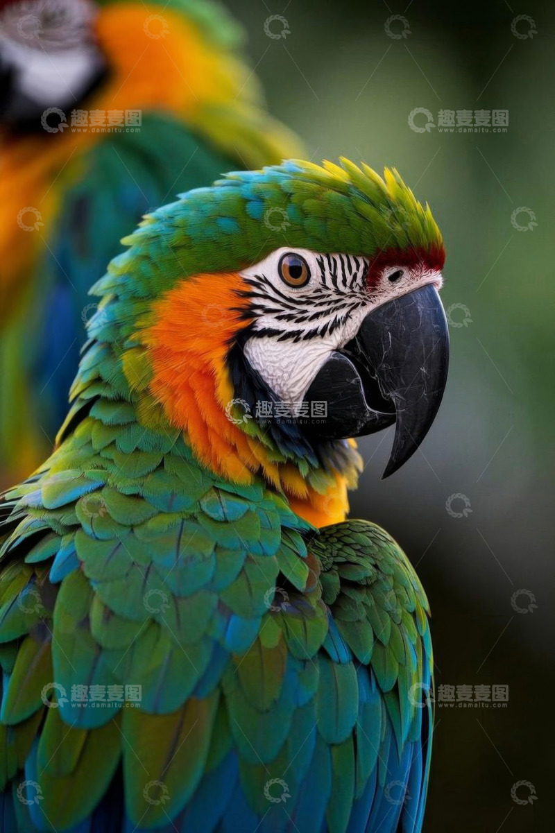 高清大图下载【趣麦麦图】色彩斑斓的金刚鹦鹉特写