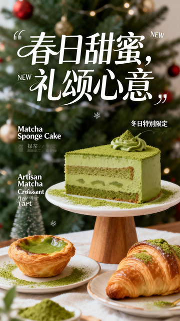 春日甜蜜抹茶糕点海报设计