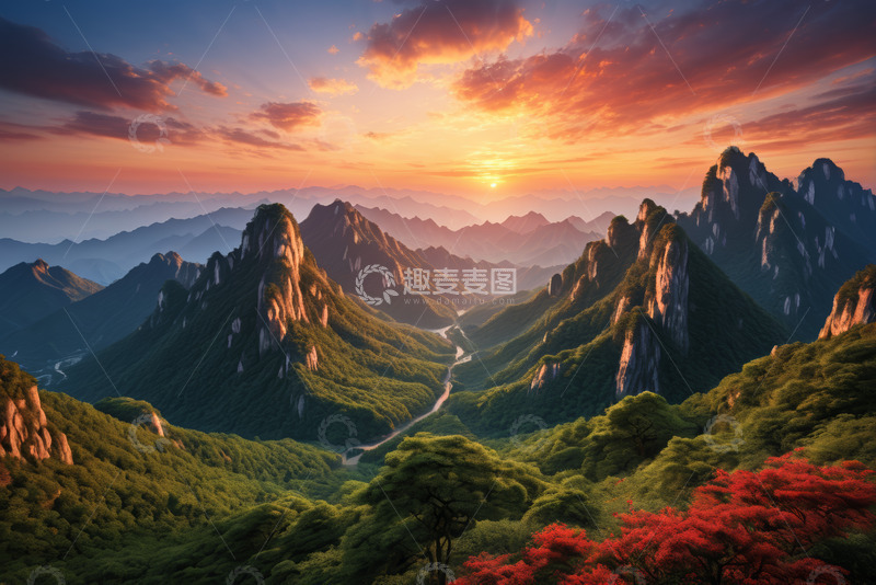 高清大图下载【趣麦麦图】山间日出自然风光全景