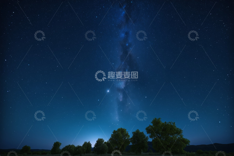 高清大图下载【趣麦麦图】夜空下的树木与星空景观