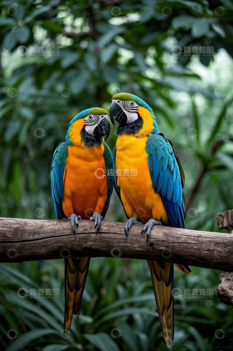 高清大图下载【趣麦麦图】树枝上的两只金刚鹦鹉